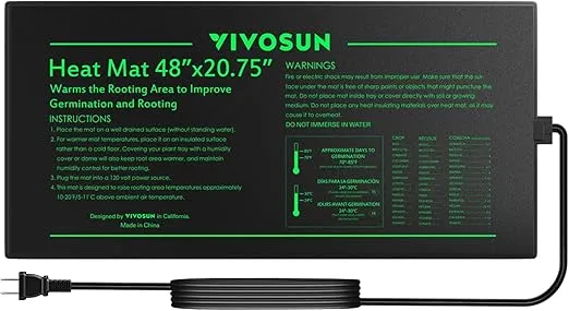 VIVOSUN Durable Waterproof Seedling Heat Mat 48" x 20.75" UL & MET-Certified Warm Hydroponic Heating Pad for Germination, Indoor Gardening, Greenhouse