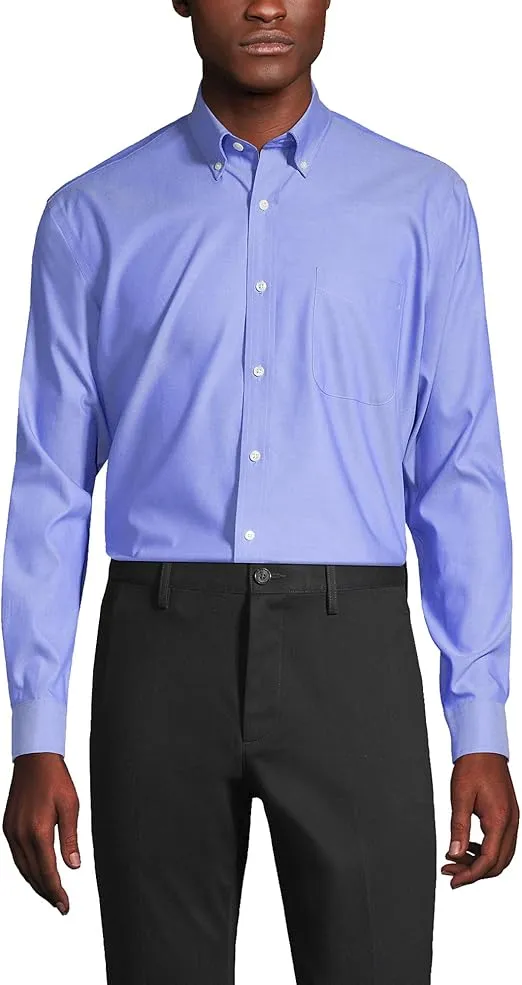 Lands' End School Uniform Men's Tailored Fit No Iron Solid Supima Cotton Pinpoint Buttondown Collar Dress Shirt