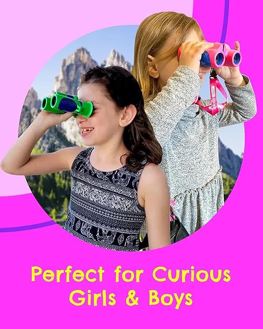Kids Binoculars 8x21 Purple- Girls Age 3-12, Shock Proof Compact Binoculars for Kids Set- Neck Strap, Compass, Carabiner, Case- High-Resolution Optics Child Gift Toy for Bird Watching, Camping, Travel