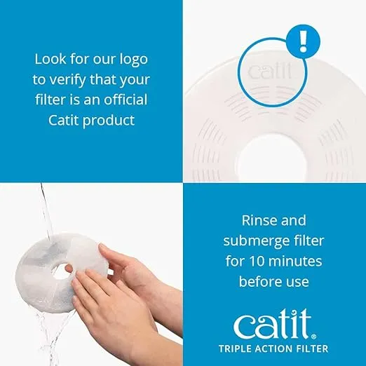 Catit Triple Action Replacement Original Water Fountain Filters, 2 Pack – Official Replacement Filters for Catit Cat Drinking Water Fountains