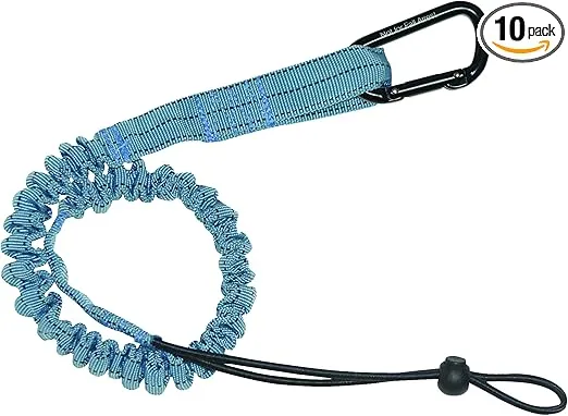 FallTech 5027B10 Tool Lanyard - Heavy-Duty Tool Leash, Loop and Carabiner, 10 Pack, 37" to 43", Blue