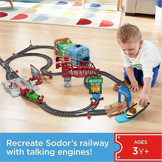 Thomas & Friends Talking Thomas & Percy Toy Train & Track Set, Motorized Engines with Sounds & Phrases for Preschool Kids Ages 3+ Years (Amazon Exclusive)