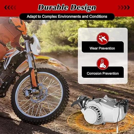 49cc 2 Stroke Pull Start Engine Motor Kit, Single Cylinder Air Cooled Motor Engine, Go Kart Forward Reverse Gearbox Kit Fits Mini Pocket Dirt Bike Scooter ATV or Scooter