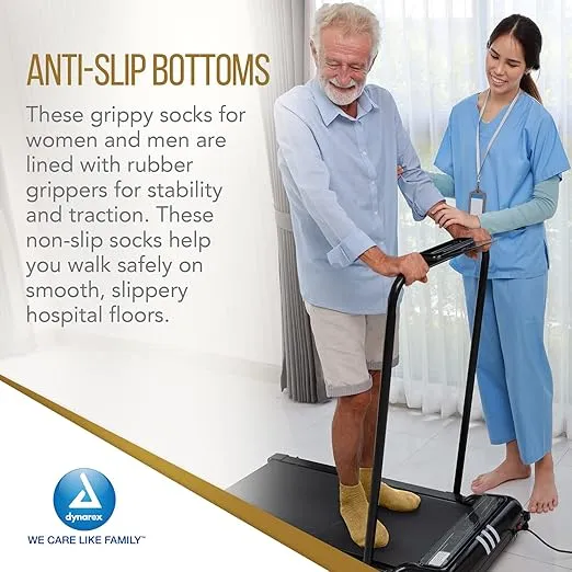 Dynarex Slipper Socks with Grips for Women & Men - Single-Sided Grippy Socks with Elastic Band, Anti-Slip Hospital Socks with Grippers - No Latex - XL, 48 Pairs per Case