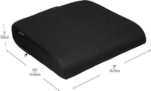 Mind Reader Office Chair Cushion, Ergonomic, Orthopedic, Portable, Car Seat, Memory Foam, 18" L x 17.5" W x 3" H, Black