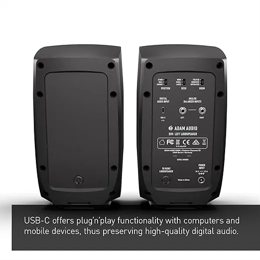 ADAM Audio D3V Active Desktop Monitoring System with USB-C Connection (Pair, Black)
