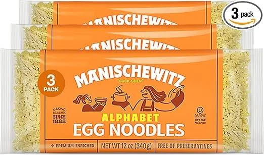 Manischewitz Alphabet ABC Pasta Egg Noodles 12oz (3 Pack), Home-style Taste & Texture, Premium Enriched, Low Sodium, No Preservatives