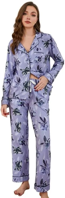 LYCY Womens Pajama Sets Floral Print, Long Sleeve Button Down Pajamas Set for Women Soft Sleepwear Pjs 2 piece Loungewear