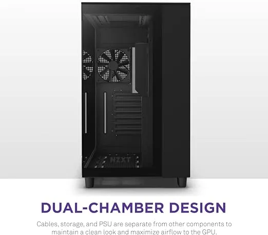 NZXT H9 Flow Dual-Chamber ATX Mid-Tower PC Gaming Case – High-Airflow Perforated Top Panel – Tempered Glass Front & Side Panels – 360mm Radiator Support – Cable Management – Black