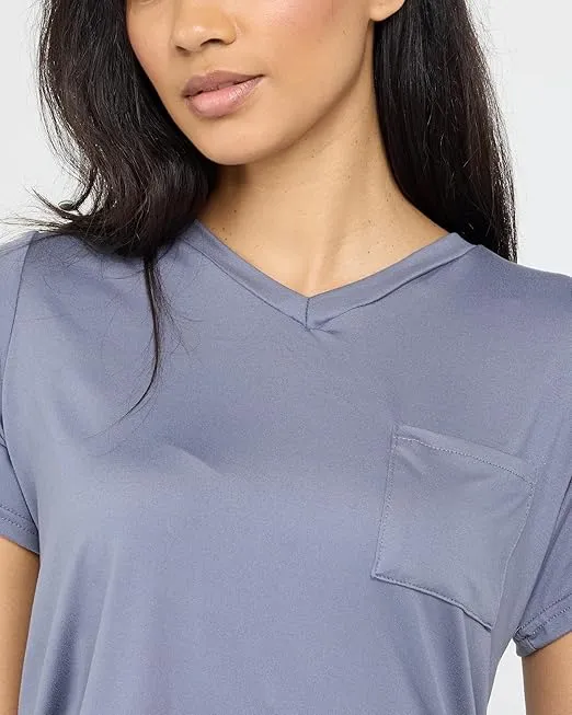 Real Essentials 2 Pack: Women's Pajama Set - Choose from Short Sleeve with Pocket or Long Sleeve without Pocket