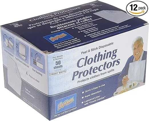 Disposable Clothing Protectors, Peel and Stick, 50-Count (Pack of 12)