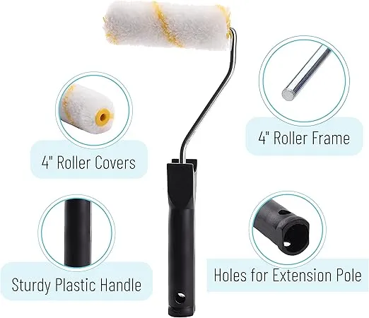 Bates- Paint Tray Set, 4 inch Paint Roller, Paint Tray, Foam Roller, Paint Roller Brush, Small/Mini Paint Roller, House Painting Supplies, Paint Roller Covers, Roller Frame, Roller Naps