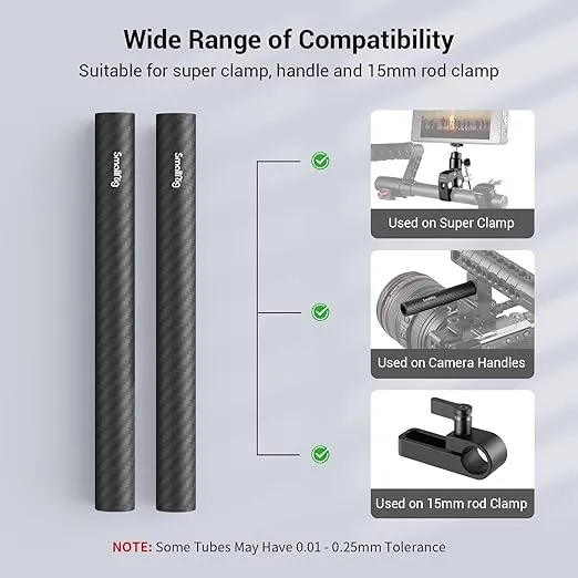 SmallRig 15mm Carbon Fiber Rod for 15mm Rod Support System (Non-Thread), 6 inches Long, Pack of 2-1872