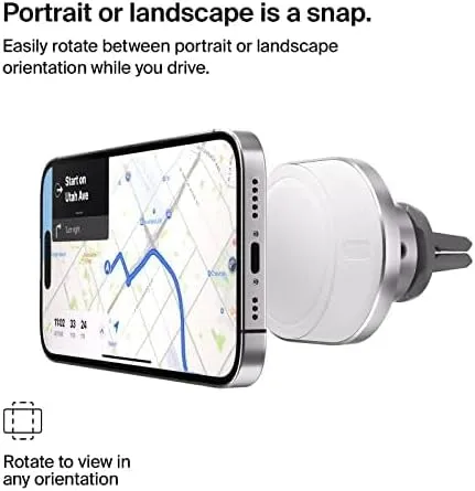Belkin MagSafe-Compatible Wireless Car Charger with 15W Fast Charging, Powerful Magnetic Vent Holder for iPhone 16, 15, 14, 13, and 12 Series, Secure Car Phone Mount - White