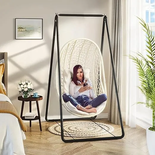 Hammock Chair Stand,Heavy-Duty Steel Hammock Stand, Multi-Use Swing Stand for Outdoor Indoor, Hanging Hammock Stand for Chair, Hammock Chair not Include, Weather Resistant, Easy to Assemble (Black)