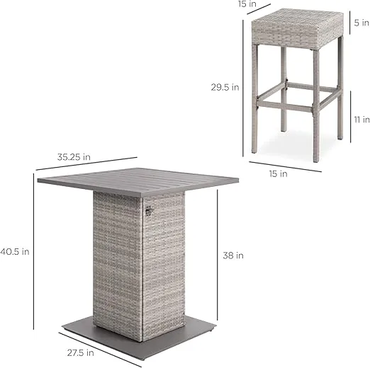Best Choice Products 5-Piece Outdoor Wicker Bar Table Set for Patio, Poolside, Backyard w/Built-in Bottle Opener, Hidden Storage Shelf, Metal Tabletop, 4 Stools - Gray