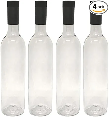nicebottles Plastic Wine Bottles & Screw Caps, Clear, 750ml - Pack of 4