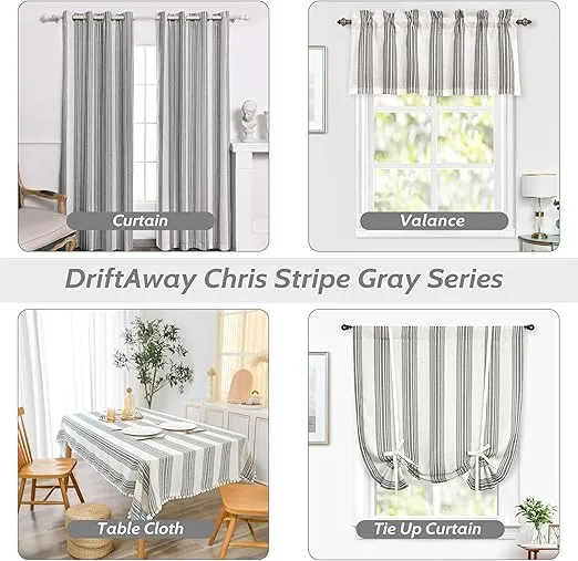 DriftAway Chris Double Layer Linen Blackout Tie Up Curtains Thermal Insulated Fully Lined Vertical Striped Balloon Roman Shade Bathroom Window Adjustable Rod Pocket 45 Inch by 63 Inch Gray