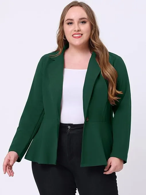 Agnes Orinda Women's Plus Size Blazer Ruffle V Neck Button Notch Panel 2024 Peplum Blazers