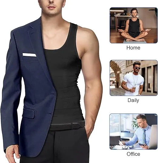 Odoland Men's Body Shaper Slimming Shirt Tummy Vest Thermal Compression Base Layer Slim Muscle Tank Top Shapewear