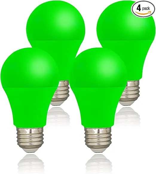 LED Green Color Light Bulb - 9W(60W Equivalent) Green Color Bulbs, A19 Green LED Bulbs with E26 Base Perfect for Porch, Christmas, Indoor, Outdoor, Party Decoration, Home Lighting, 4 Pack