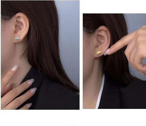 925 Sterling Silver Lotus Stud Earrings for Women | Hypoallergenic Minimalist Stud Earring