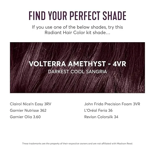 Madison Reed Radiant Hair Color Kit, Darkest Cool Sangria for 100% Gray Coverage, Ammonia-Free, 4VR Volterra Amethyst, Permanent Hair Dye, Pack of 1