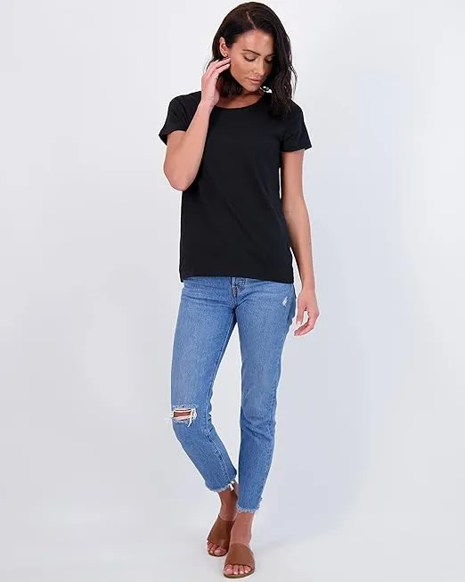 Real Essentials 4 Pack: Women's Classic-Fit Cotton Short-Sleeve Scoop Crew Neck T-Shirt (Available in Plus Size)