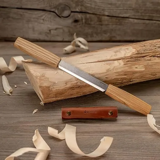BeaverCraft Draw Knife Woodworking Tool 4.3" Drawknife Wood Carving Knife with Leather Sheath DK2s for Shaping Wood, Detailing, Spoon Carving - Wood Carving Tools Whittling Knife for Wood Projects