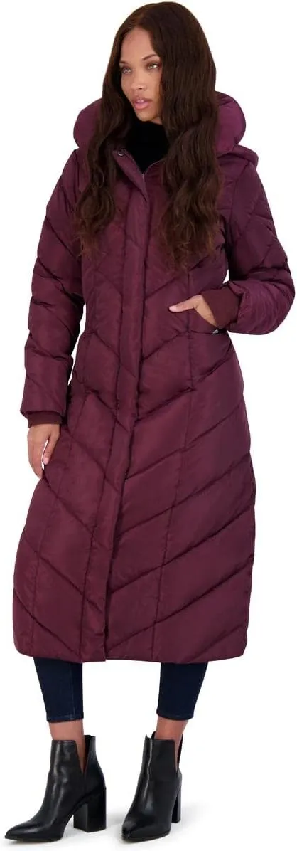 Steve Madden Women's Long Chevron Maxi Puffer Coat