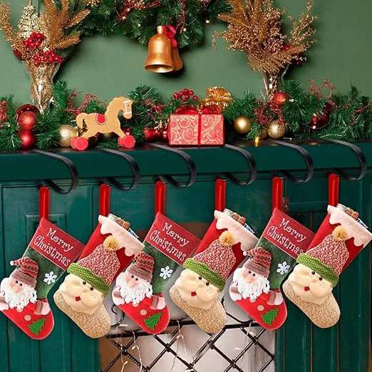 KMUYSL 6 Pack Christmas Stocking Holders, Adjustable Stocking Mantle Hooks for Fireplace, Lightweight Stocking Hangers, Non-Skid Stocking Holders for Christmas Decoration (Black)