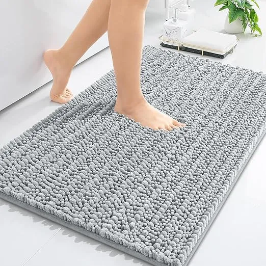 Arotive Luxury Chenille Bathroom Rug Mat, Extra Soft Thick Absorbent Shaggy Bath Rugs, Non-Slip Machine Wash Dry Plush Bath Mats for Bathroom, Shower, and Tub (24"x16", Light Grey)