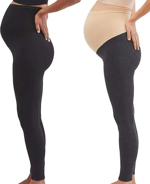 Motherhood Maternity Women's Essential Stretch Full Length Secret Fit Over The Belly Pregnancy Legging-2 Pack