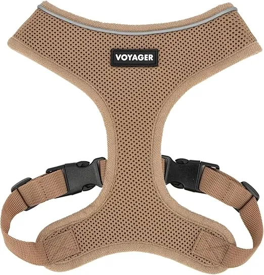 Voyager Aerolite No Pull Mesh Dog Harness with Lightweight, Soft, Breathable, Reflective Stitching, and Adjustable Straps for Walking, Running, Training, Heavy Duty and Durable - Beige, L