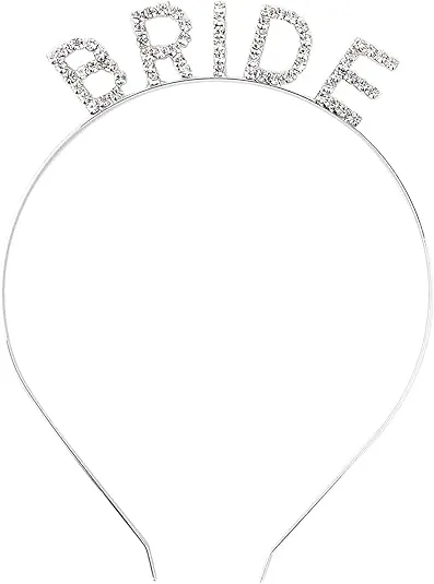 Bride Headband Rhinestone Bride Headband Bachelorette Party Headband Sparkling Crystal Bride Crown Bride Tiara Headpiece Hair Accessories for Bridal Shower,Bachelorette Party,Wedding (Silver)