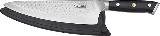 Sasaki Takumi Japanese AUS-10 Stainless Steel Chef Knife with Locking Sheath, 8-Inch, Black