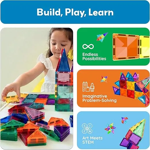 PicassoTiles 60 Piece Magnetic Building Block Mini Diamond Series Travel Size On-The-Go Construction Toy Set STEM Learning Kit Educational Playset Child Brain Development Stacking Blocks PTM60