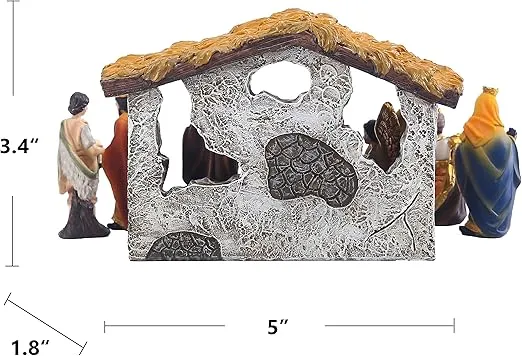 MACLARONX Nativity Set 12-Piece Christmas Nativity Scene Figurine with Stable Indoor Tabletop Home Decor Jesus Birth Scene Hand-Painted Collectible
