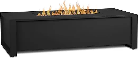 Real Flame Keenan 52" Propane Fire Table - Includes Red Lava Rock Filler - Battery Operated, Push Button Ignition, Black