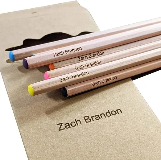 Label Weavers Personalized Wooden Coloring Pencils - Pack of 12 in Named Box - Colored Pencils for School or Gift