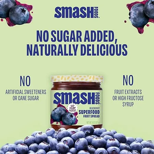 Chia Smash Blueberry Jam | Low-Calorie, No Sugar Added Keto Jam with Upcycled Fruit & Chia Seeds | Vegan, Paleo Superfood Fruit Spread (2 Jars)