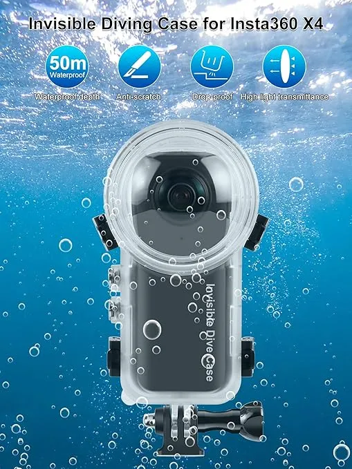 Invisible Dive Case for Insta360 X4, PULUZ 50m/164ft Waterproof Case Underwater Diving Housing Shell for Insta 360 X4 Protective Case with Accessories