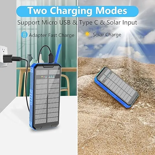 ANYFONG Solar Power Bank, 30000mA PD20W QC3.0 USB C Fasting Charging Solar Charger 10W Wireless Portable Phone Charger Power Bank, Battery Charger with Camping Light