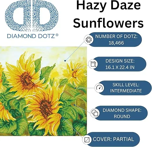 DIAMOND DOTZ ® - Hazy Daze Sunflowers, Partial Drill, Round Dotz, Diamond Painting Kits, Diamond Art Kits for Adults, Diamond Art Sunflowers, Diamond Art, Diamond Dotz Kits, 16.1"x22.4"