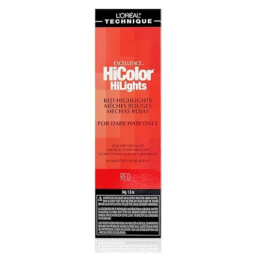 L'Oréal Technique HiColor Red HiLights Permanent Hair Color for Dark Hair | Intense Red Highlights | No Pre-Lightening Required | Rich, No-Drip Creme | Quick Processing Time | Color Resists Fading