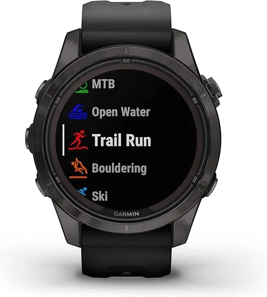 Garmin fēnix 7S Pro Sapphire Solar, Multisport GPS Smartwatch, Built-in Flashlight, Solar Charging Capability, Black