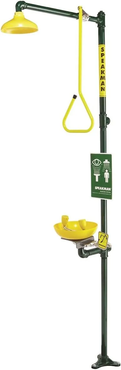 Speakman SE-695 Traditional Series Combination Emergency Eyewash Station and Shower for Dangerous Worksites, Yellow/Green