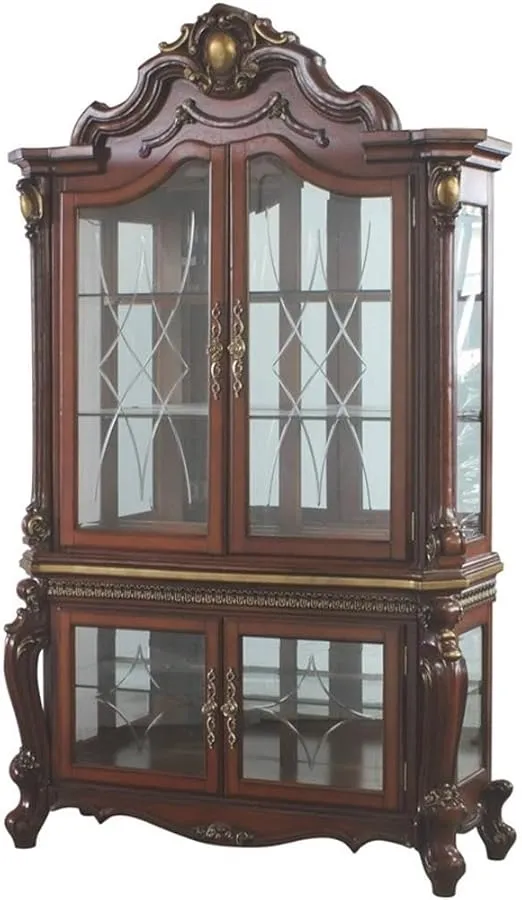 Acme Picardy Wooden Curio Cabinet with Glass Doors in Cherry Oak