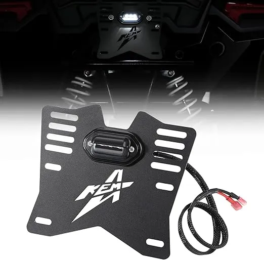 KEMIMOTO No Drill ATV UTV License Plate Holder with Light, Clamp Mount Aluminum Upgrade Lighted License Plate Bracket Compatible with Talon Sportsman Can am X3 defender Polaris Ranger RZR Golf Carts