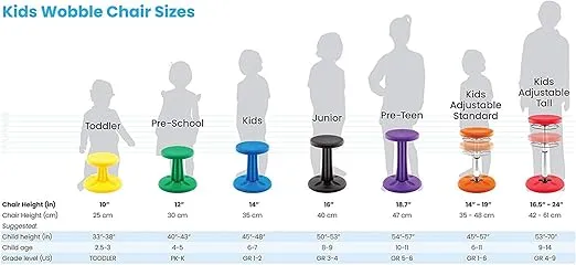 Kore Kids Wobble Chair - Flexible Seating Stool for Classroom & Elementary School, ADD/ADHD - Made in The USA - Age 6-7, Grade 1-2, Dark Blue (14in)